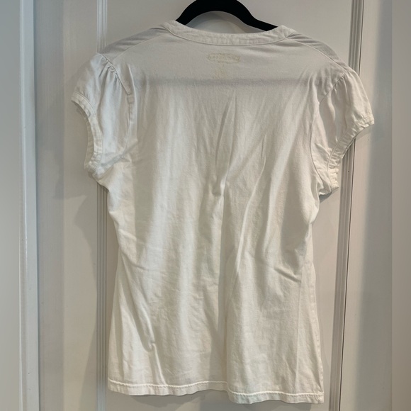 🌿White Maurice’s Tiny V-Neck Ruffle T-Shirt Size Large - Picture 6 of 7